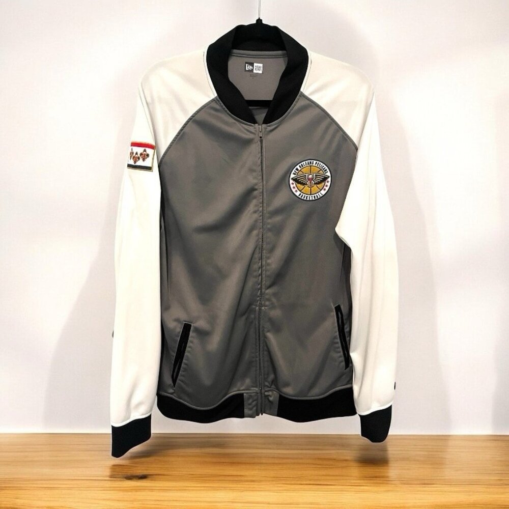 New Orleans Pelicans New Era NBA Full Zip Track Jacket Mens XXL Gray Patches
